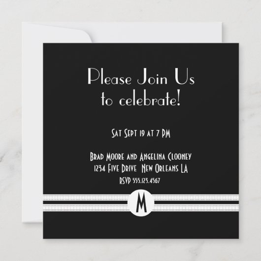 Monogram Verloving in zwart-wit Art Deco Kaart (Achterkant)