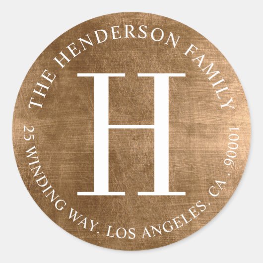 Monogram verouderd goud circulaire retour adres la ronde sticker (Voorkant)