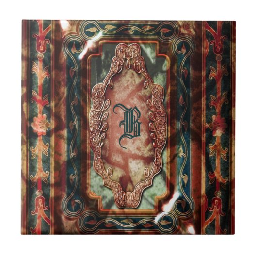 Monogram verouderd monogram marmer agate tegeltje (Voorkant)