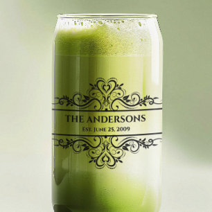 Monogram Versierde Familienaam Datum Blikvorm Glas