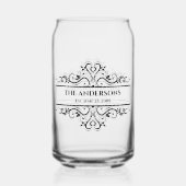 Monogram Versierde Familienaam Datum Blikvorm Glas (Voorkant)