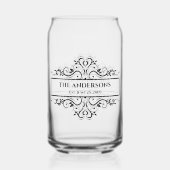 Monogram Versierde Familienaam Datum Blikvorm Glas (Achterkant)