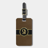 Monogram versleten bruin leder look 2 bagagelabel (Voorkant verticaal)