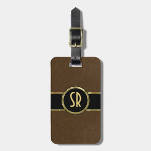 Monogram versleten bruin leder look 2 bagagelabel
