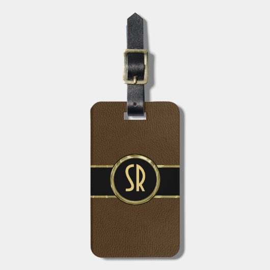 Monogram versleten bruin leder look 2 bagagelabel (Voorkant verticaal)