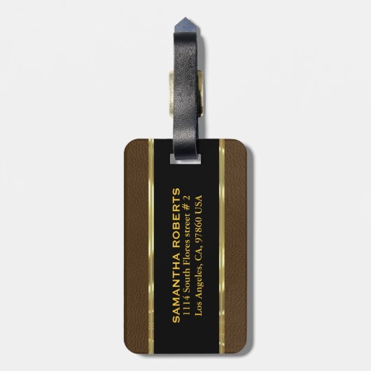 Monogram versleten bruin leder look 2 bagagelabel (Achterkant verticaal)