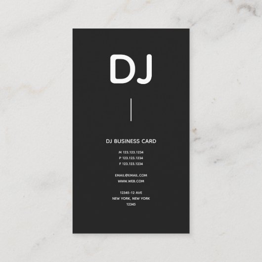 Monogram | Verticaal  | DJ Logo | Zwart-wit Visitekaartje (Achterkant)
