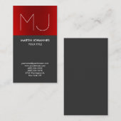 Monogram Verticaal Elegant Red Grey Visitekaartje (Voorkant / Achterkant)