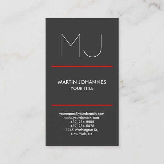 Monogram Verticaal grijs Visitekaartje (Voorkant)