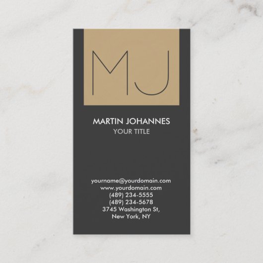 Monogram Verticaal legant grijs beige Visitekaartj Visitekaartje (Voorkant)