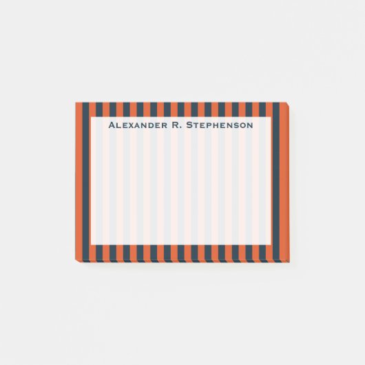 Monogram Verticaal Navyblauw en Oranje Streep Post-it® Notes (Voorkant)