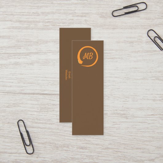 Monogram verticale inlegkaarten in sinaasappel mini visitekaartje (Voorkant / Achterkant in situ)