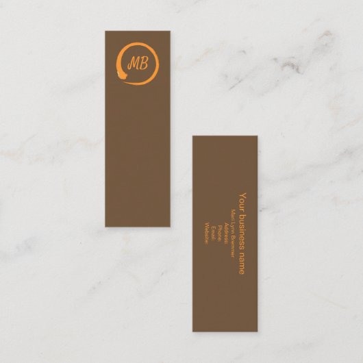 Monogram verticale inlegkaarten in sinaasappel mini visitekaartje (Voorkant / Achterkant)