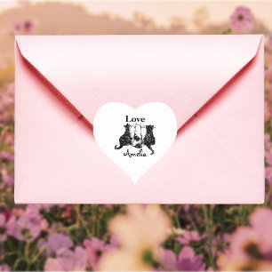 Monogram verzonden met Love Black White Cat Hart Sticker