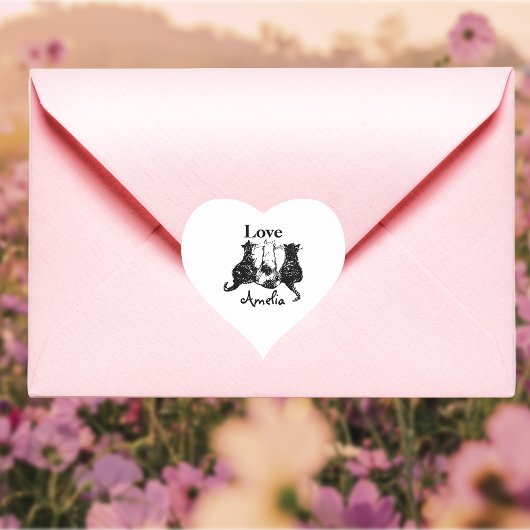 Monogram verzonden met Love Black White Cat Hart Sticker