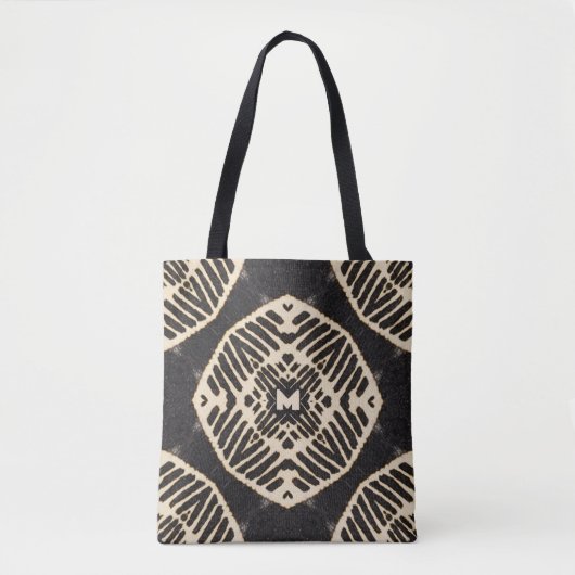 Monogram vet geometrisch patroon boho tote bag (Voorkant)