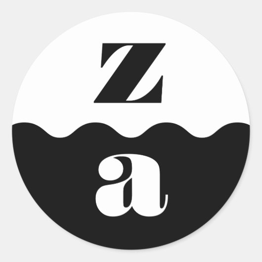 Monogram Vet Geschulpte Rand Zwart Wit Bruiloft Ronde Sticker (Voorkant)