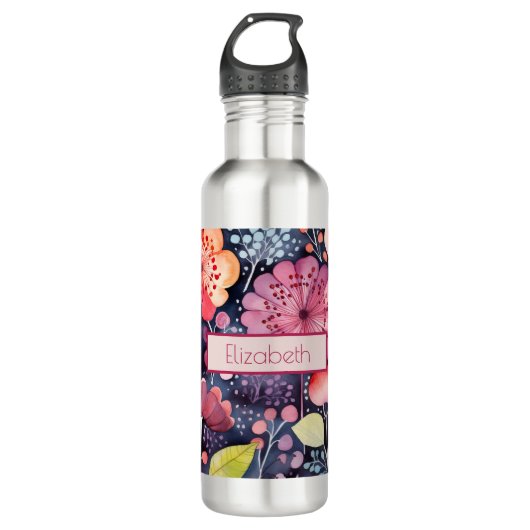 Monogram Vet Helder Bloemen Waterverf Botanisch Waterfles (Voorkant)