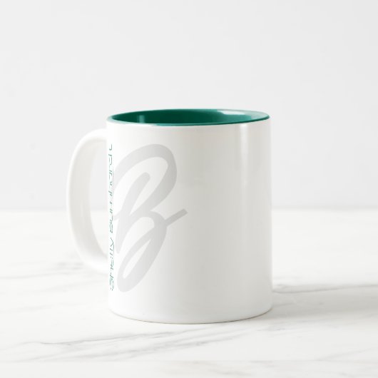 Monogram vet minimaal gepersonaliseerd smaragdgroe tweekleurige koffiemok (Voorkant links)