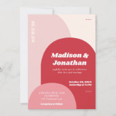 Monogram Vet Roze Rood Retro Arch Bruiloft Kaart (Voorkant)