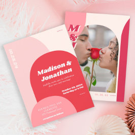 Monogram Vet Roze Rood Retro Arch Bruiloft Kaart