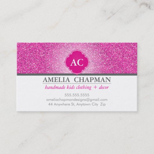 MONOGRAM vet sparkly glitter heet fuschia roze Visitekaartje (Voorkant)