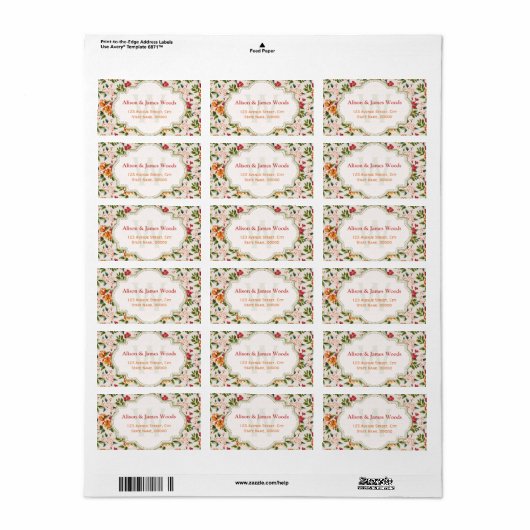 Monogram Victoriaans Bruiloft Bloemen Etiket (Full Sheet)