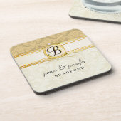Monogram Victoriaans Gold Damask Cork Onderzetter  (Linkerzijde)