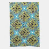 Monogram Victoriaans Golden Trim Aqua Achtergrond Theedoek (Verticaal)