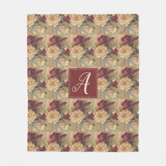 Monogram  Victoriaans Roos Floral Fleece Deken (Voorkant)