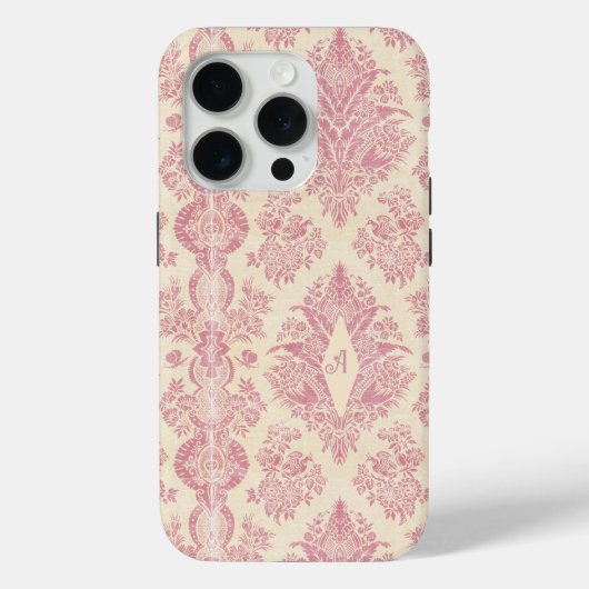 Monogram Victoriaans Roze Damaskpatroon Case-Mate iPhone Case (Achterkant)