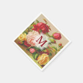 Monogram  Victoriaans Rozen Boeketbloemen Servet (Hoek)