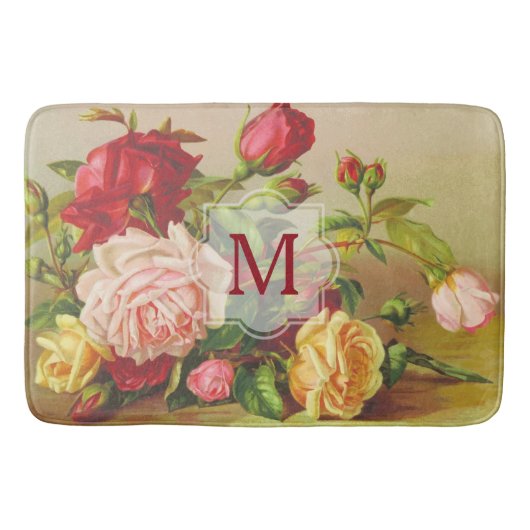 Monogram  Victoriaans Rozen Bouquet Flowers Badmat (Voorkant)