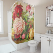 Monogram Victoriaans Rozen Bouquet Flowers Douchegordijn (In situ)