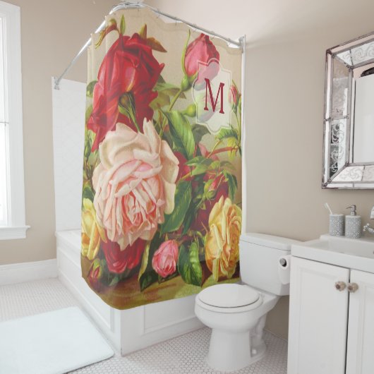 Monogram  Victoriaans Rozen Bouquet Flowers Douchegordijn (In situ)