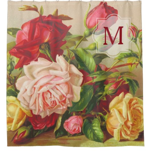 Monogram Victoriaans Rozen Bouquet Flowers Douchegordijn (Voorkant)