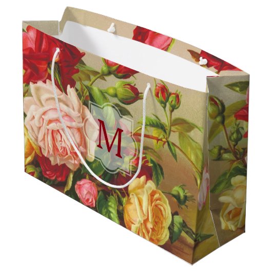 Monogram  Victoriaans Rozen Bouquet Flowers Groot Cadeauzakje (Achterkant Gekanteld)