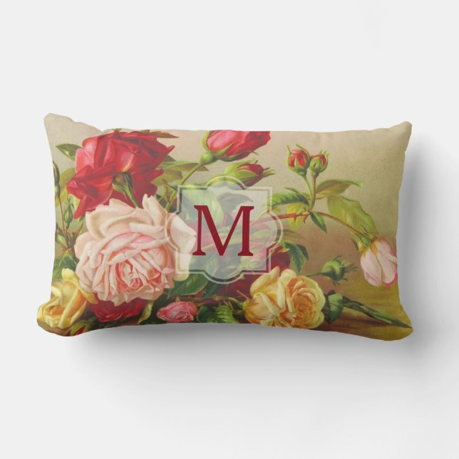 Monogram  Victoriaans Rozen Bouquet Flowers Kussen (Voorkant)