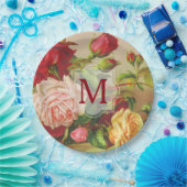 Monogram  Victoriaans Rozen Bouquet Flowers Papieren Bordje (Feest)