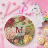 Monogram  Victoriaans Rozen Bouquet Flowers Papieren Bordje (Feest)