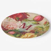 Monogram  Victoriaans Rozen Bouquet Flowers Papieren Bordje (Gekanteld)