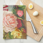 Monogram  Victoriaans Rozen Bouquet Flowers Theedoek (Quarter Fold)