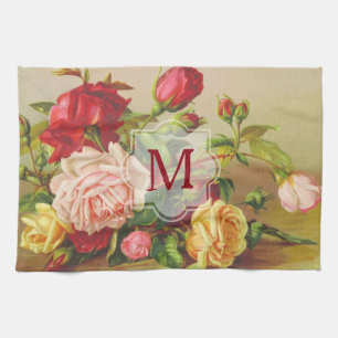 Monogram  Victoriaans Rozen Bouquet Flowers Theedoek
