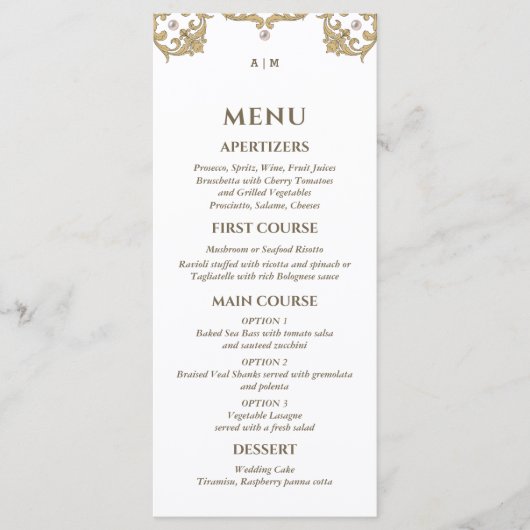 Monogram  Victoriaans Vintage Wedding Menu (Voorkant)
