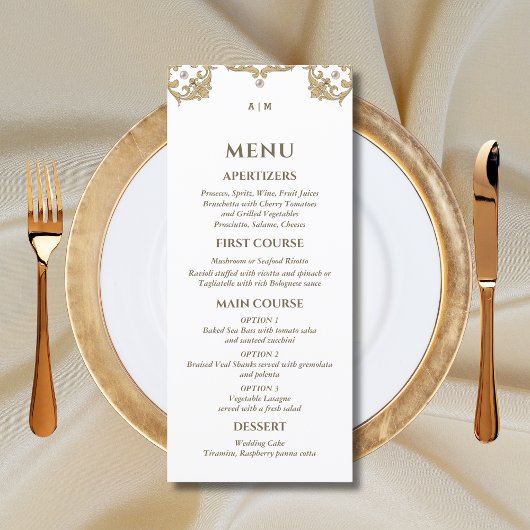 Monogram  Victoriaans Vintage Wedding Menu