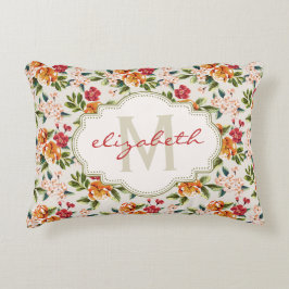 Monogram  Victoriaans Waterverf Floral Accent Kussen
