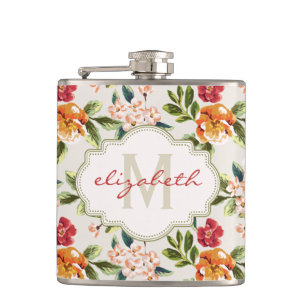 Monogram Victoriaans Waterverf Floral Heupfles