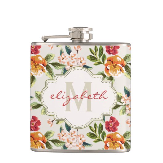 Monogram  Victoriaans Waterverf Floral Heupfles (Voorkant)