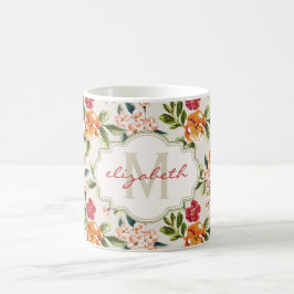 Monogram Victoriaans Waterverf Floral Koffiemok