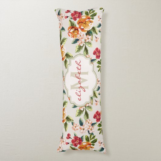 Monogram  Victoriaans Waterverf Floral Lichaamskussen (Voorkant Verticaal)
